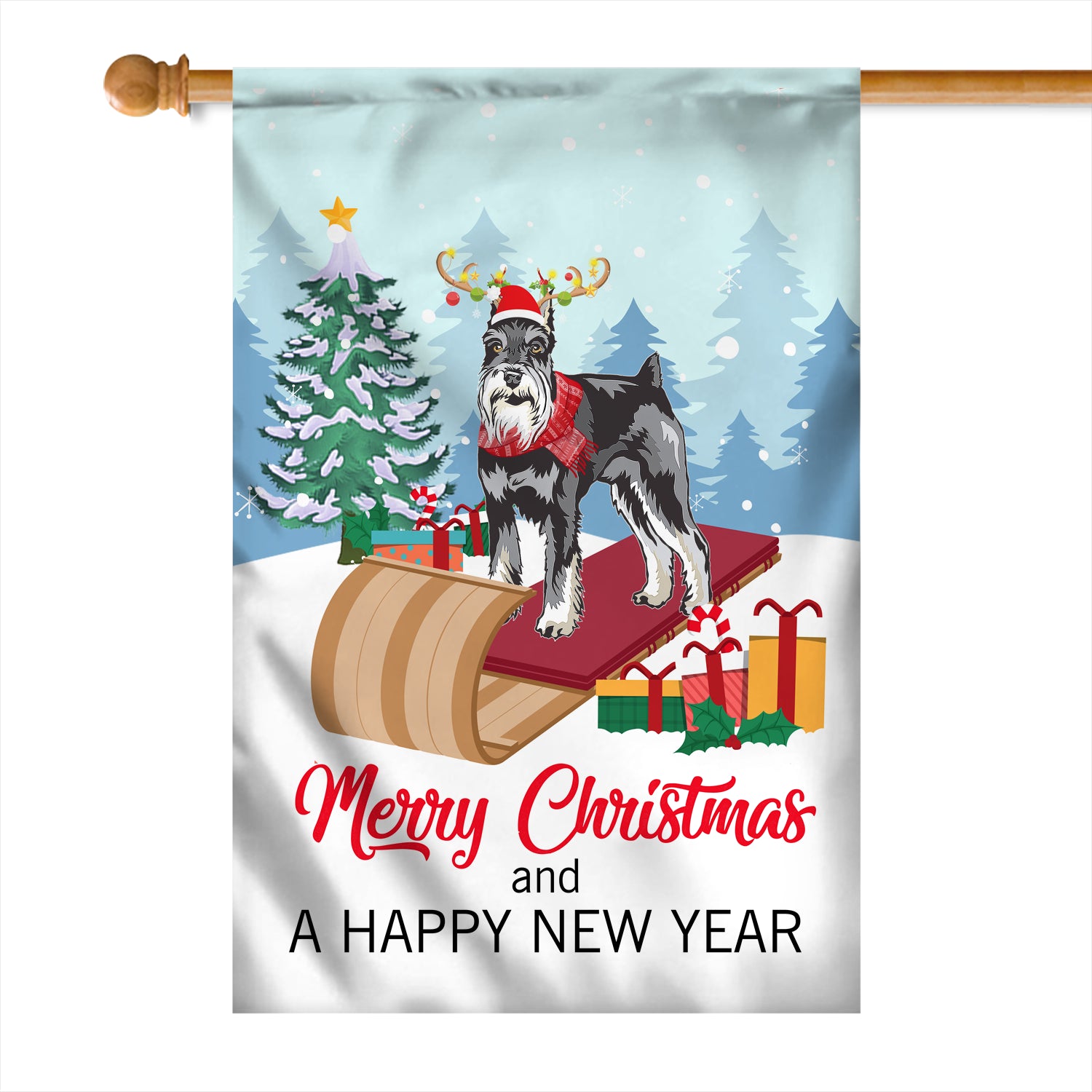 Dog Schnauzer Christmas Flag Merry Christmas and Happy New Year Welcome Gift for Dog Lovers | siriusteestore