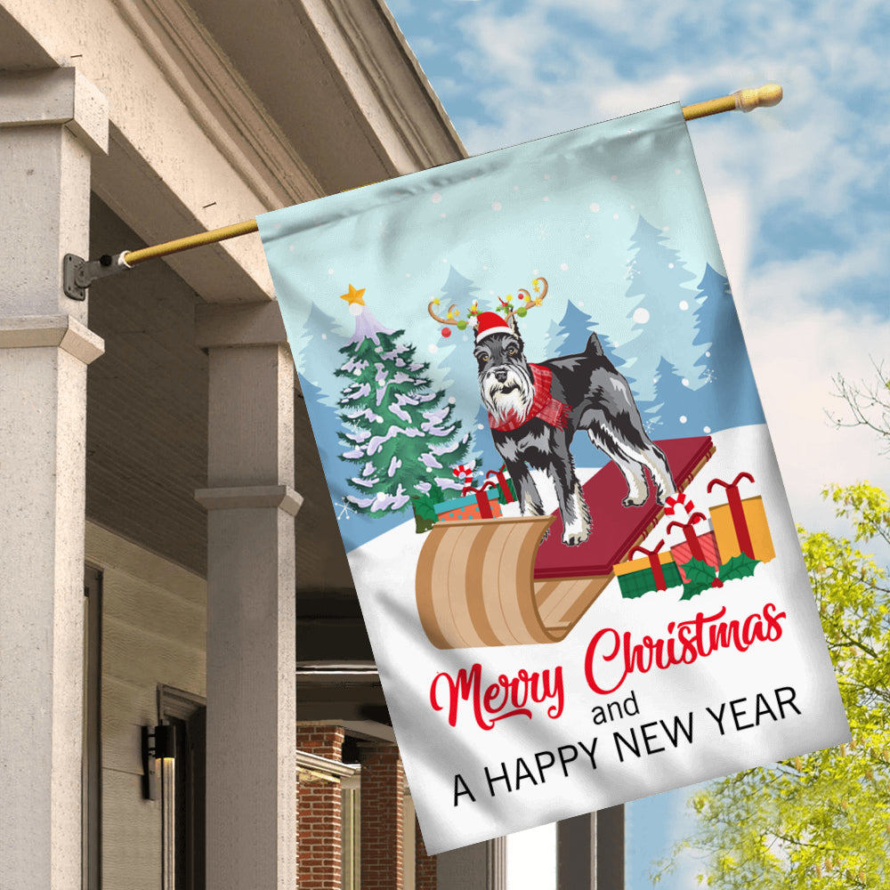 Dog Schnauzer Christmas Flag Merry Christmas and Happy New Year Welcome Gift for Dog Lovers | siriusteestore