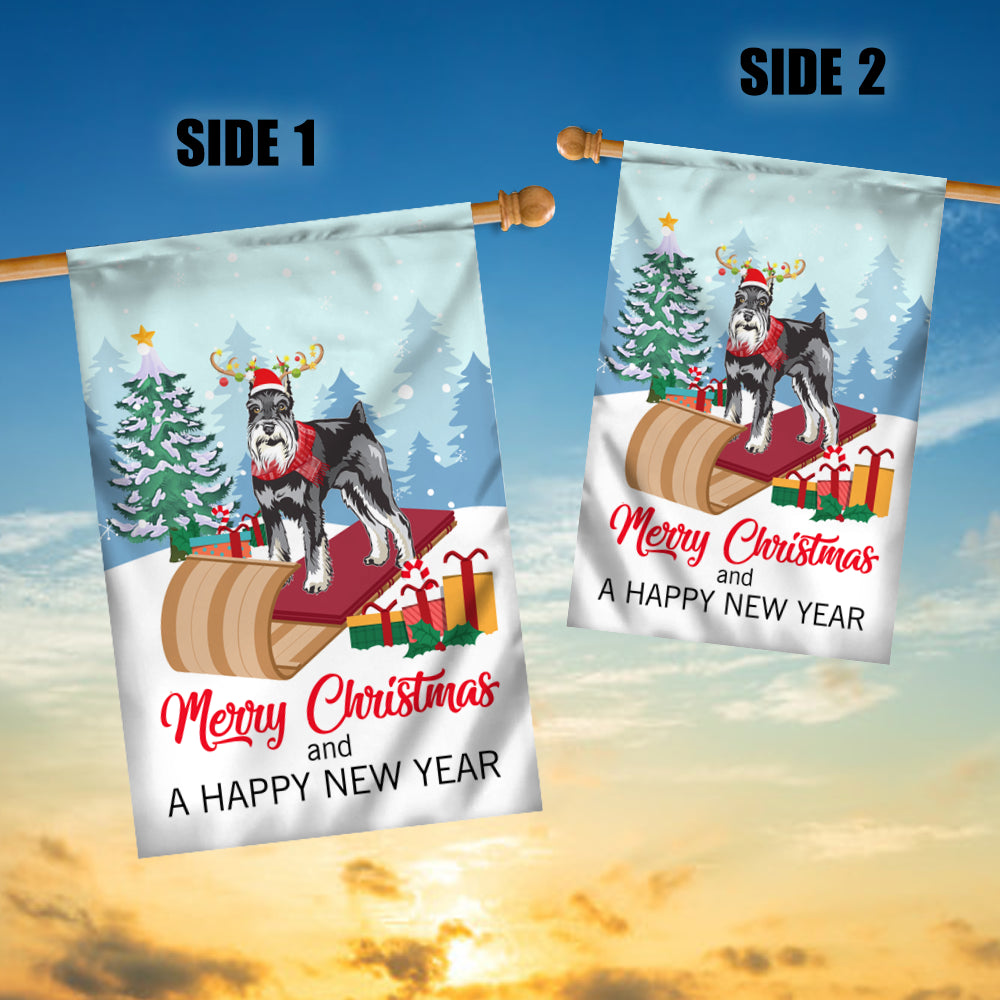 Dog Schnauzer Christmas Flag Merry Christmas and Happy New Year Welcome Gift for Dog Lovers | siriusteestore