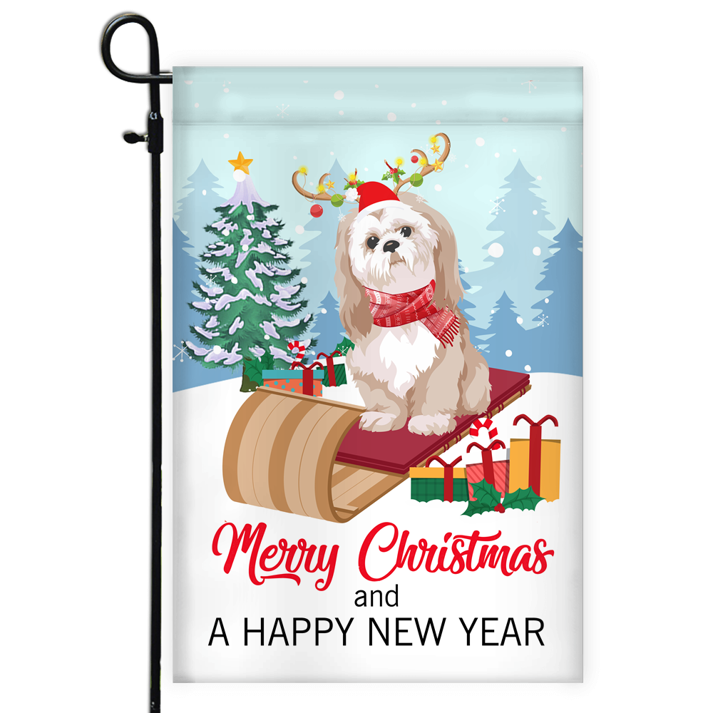 Dog Shih Tzu Christmas Flag Merry Christmas and Happy New Year Welcome Gift for Dog Lovers | siriusteestore