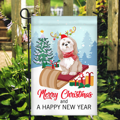 Dog Shih Tzu Christmas Flag Merry Christmas and Happy New Year Welcome Gift for Dog Lovers | siriusteestore