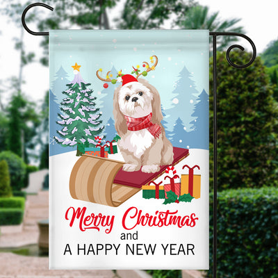 Dog Shih Tzu Christmas Flag Merry Christmas and Happy New Year Welcome Gift for Dog Lovers | siriusteestore