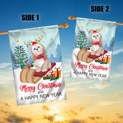 Dog Shih Tzu Christmas Flag Merry Christmas and Happy New Year Welcome Gift for Dog Lovers | siriusteestore