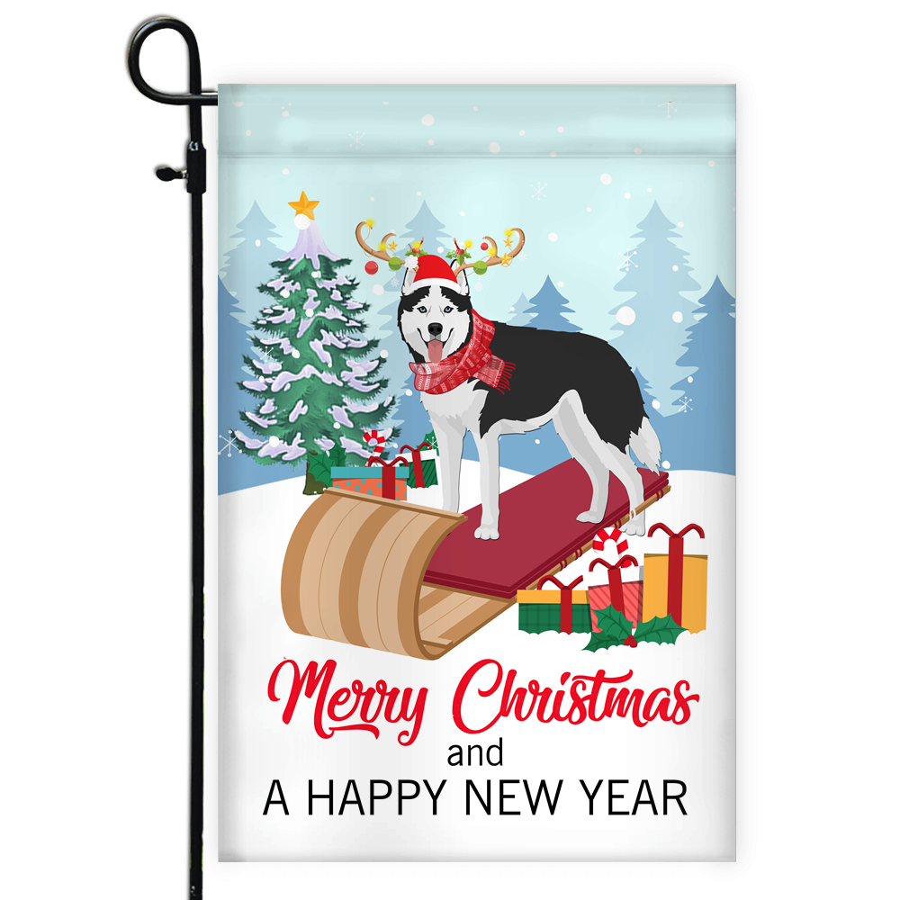 Dog Siberian Husky Christmas Flag Merry Christmas and Happy New Year Welcome Gift for Dog Lovers | siriusteestore
