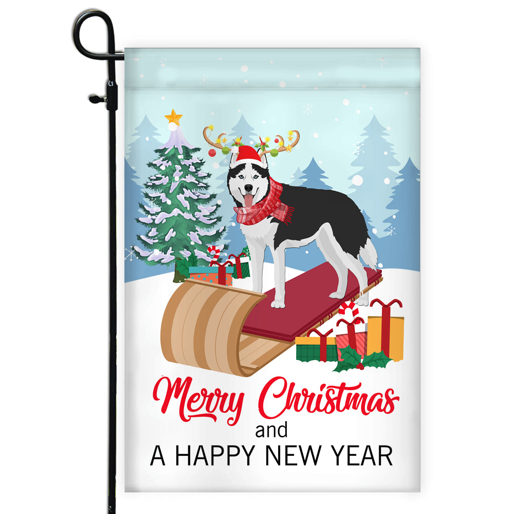 Dog Siberian Husky Christmas Flag Merry Christmas and Happy New Year Welcome Gift for Dog Lovers | siriusteestore