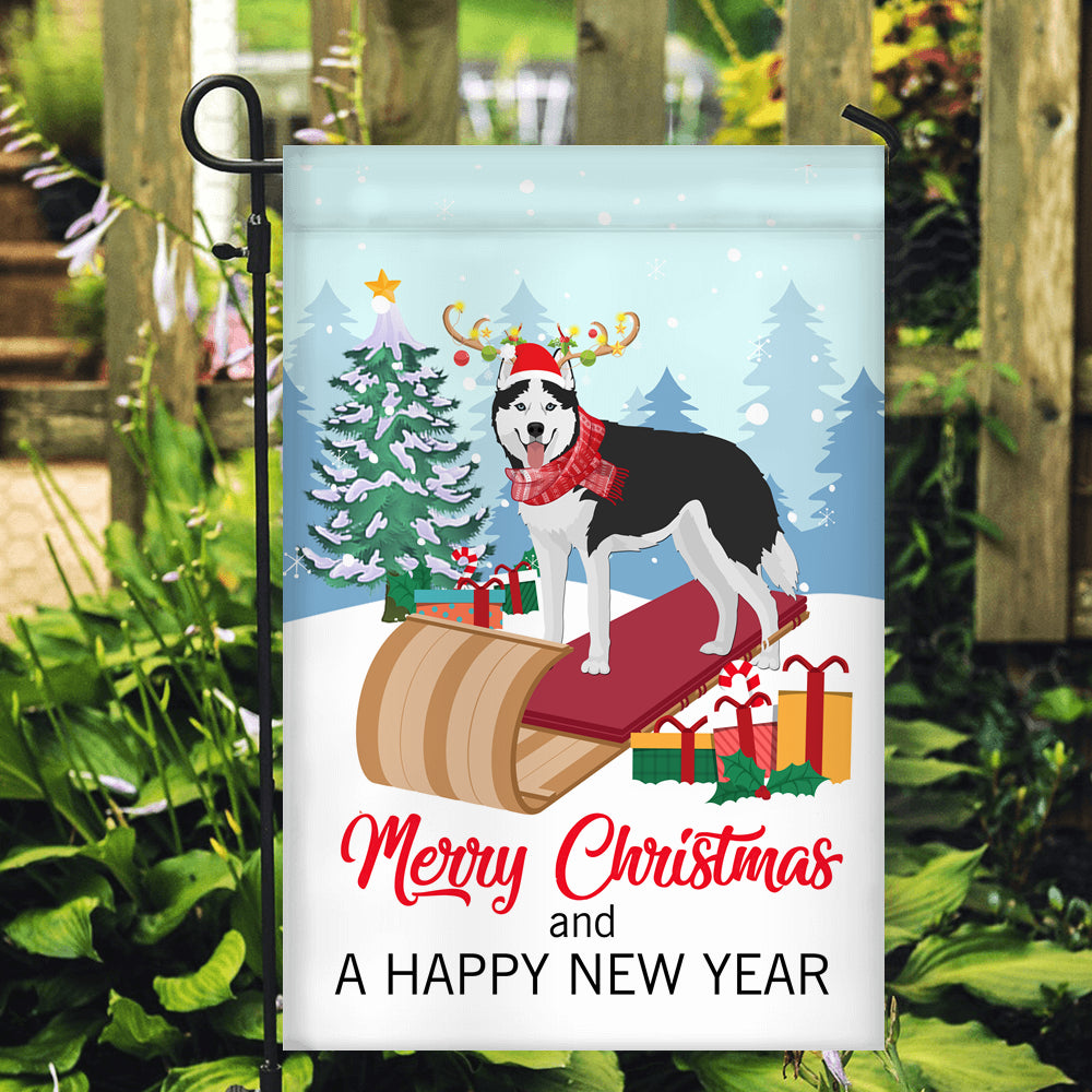 Dog Siberian Husky Christmas Flag Merry Christmas and Happy New Year Welcome Gift for Dog Lovers | siriusteestore