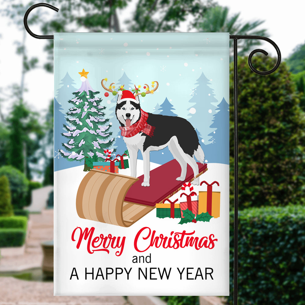 Dog Siberian Husky Christmas Flag Merry Christmas and Happy New Year Welcome Gift for Dog Lovers | siriusteestore