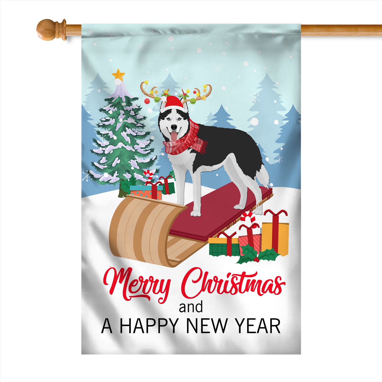 Dog Siberian Husky Christmas Flag Merry Christmas and Happy New Year Welcome Gift for Dog Lovers | siriusteestore