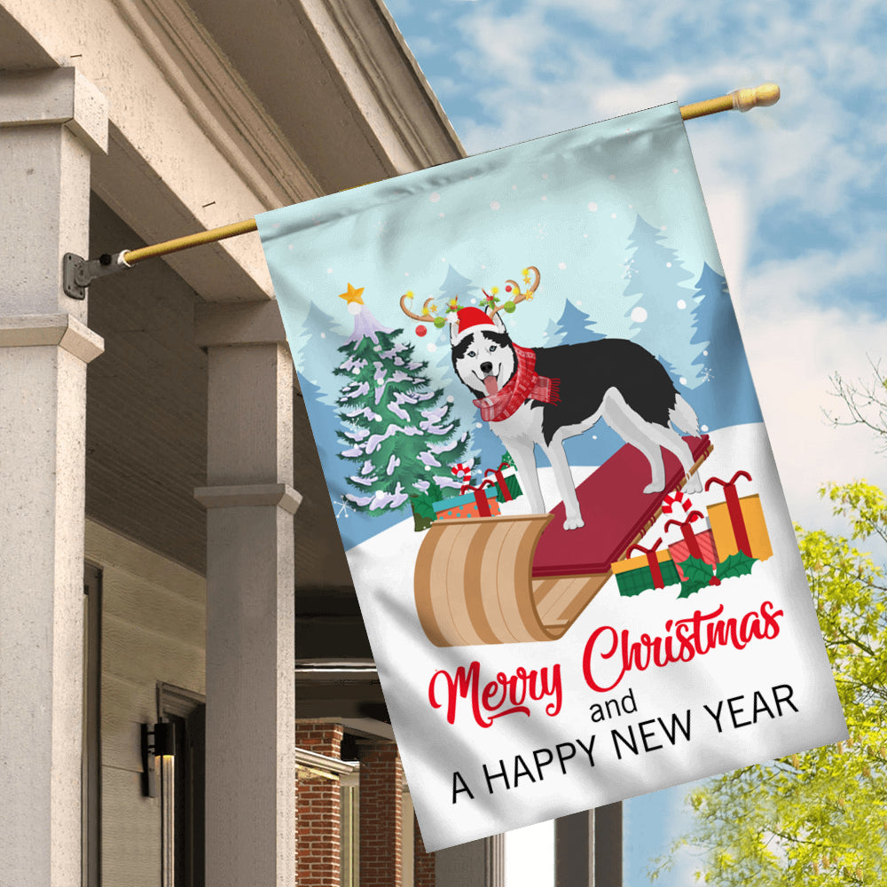 Dog Siberian Husky Christmas Flag Merry Christmas and Happy New Year Welcome Gift for Dog Lovers | siriusteestore