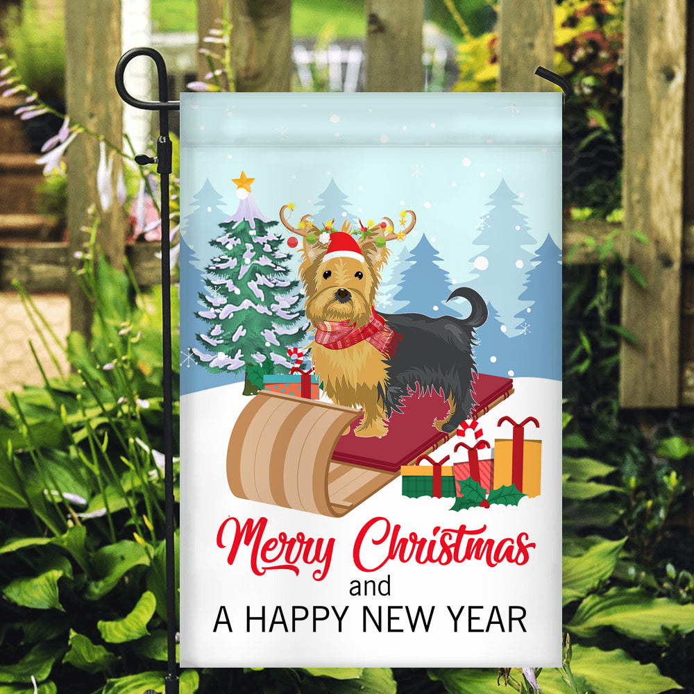 Dog Yorkie Christmas Flag Merry Christmas and Happy New Year Welcome Gift for Dog Lovers | siriusteestore