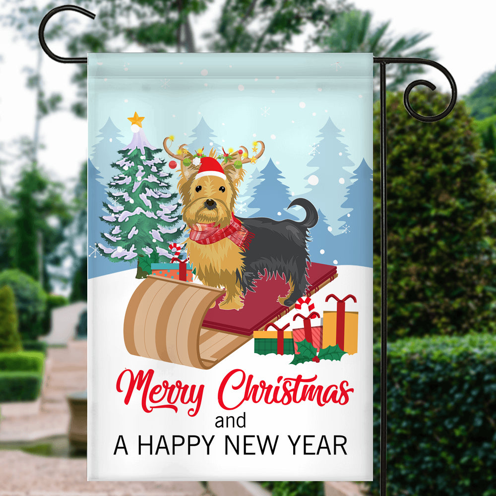 Dog Yorkie Christmas Flag Merry Christmas and Happy New Year Welcome Gift for Dog Lovers | siriusteestore
