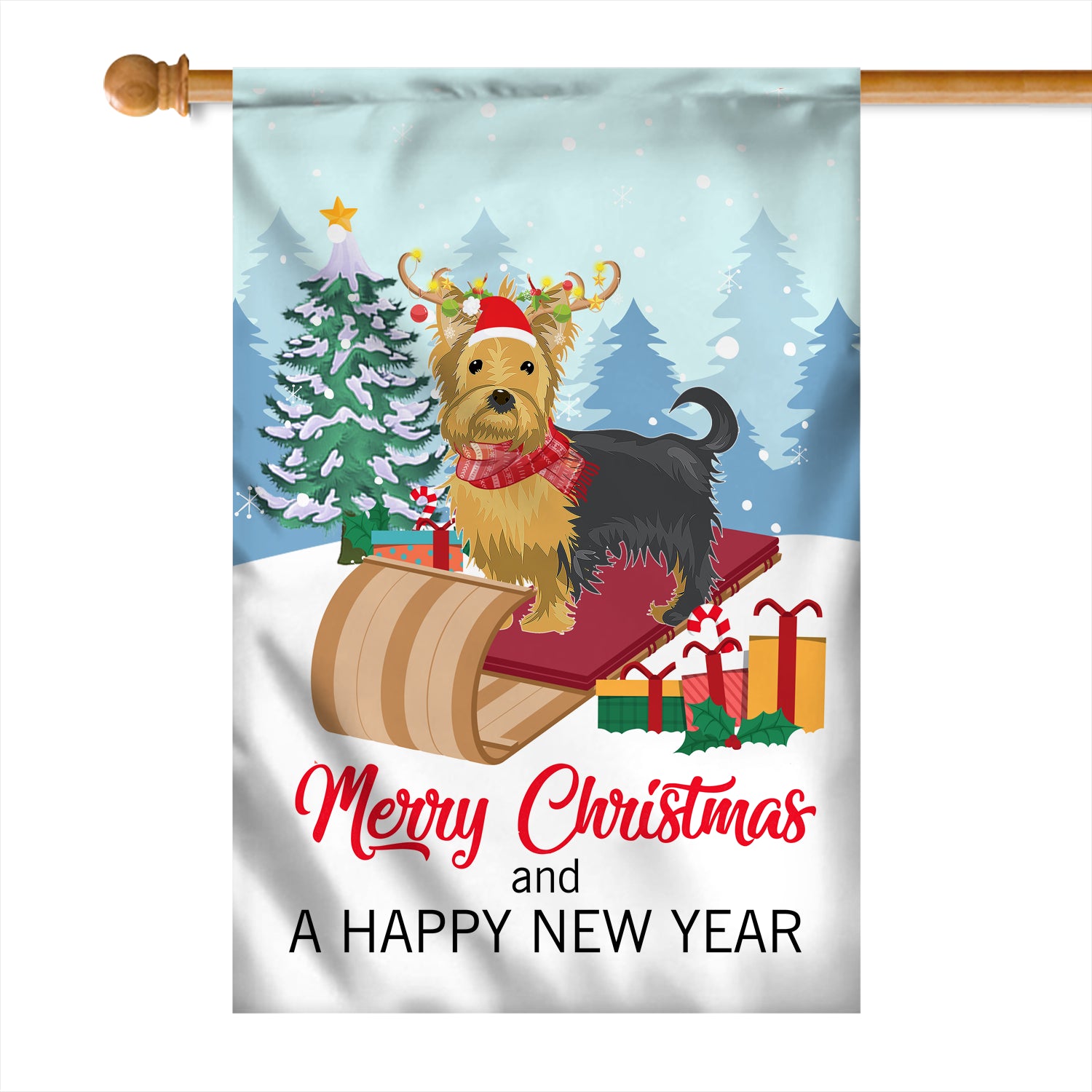 Dog Yorkie Christmas Flag Merry Christmas and Happy New Year Welcome Gift for Dog Lovers | siriusteestore