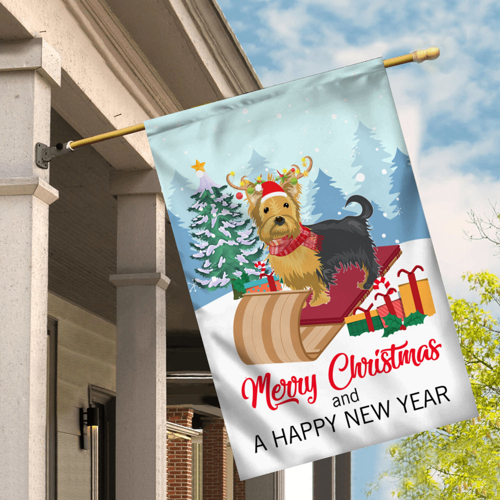 Dog Yorkie Christmas Flag Merry Christmas and Happy New Year Welcome Gift for Dog Lovers | siriusteestore