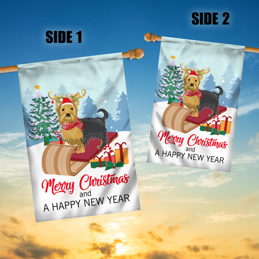 Dog Yorkie Christmas Flag Merry Christmas and Happy New Year Welcome Gift for Dog Lovers | siriusteestore