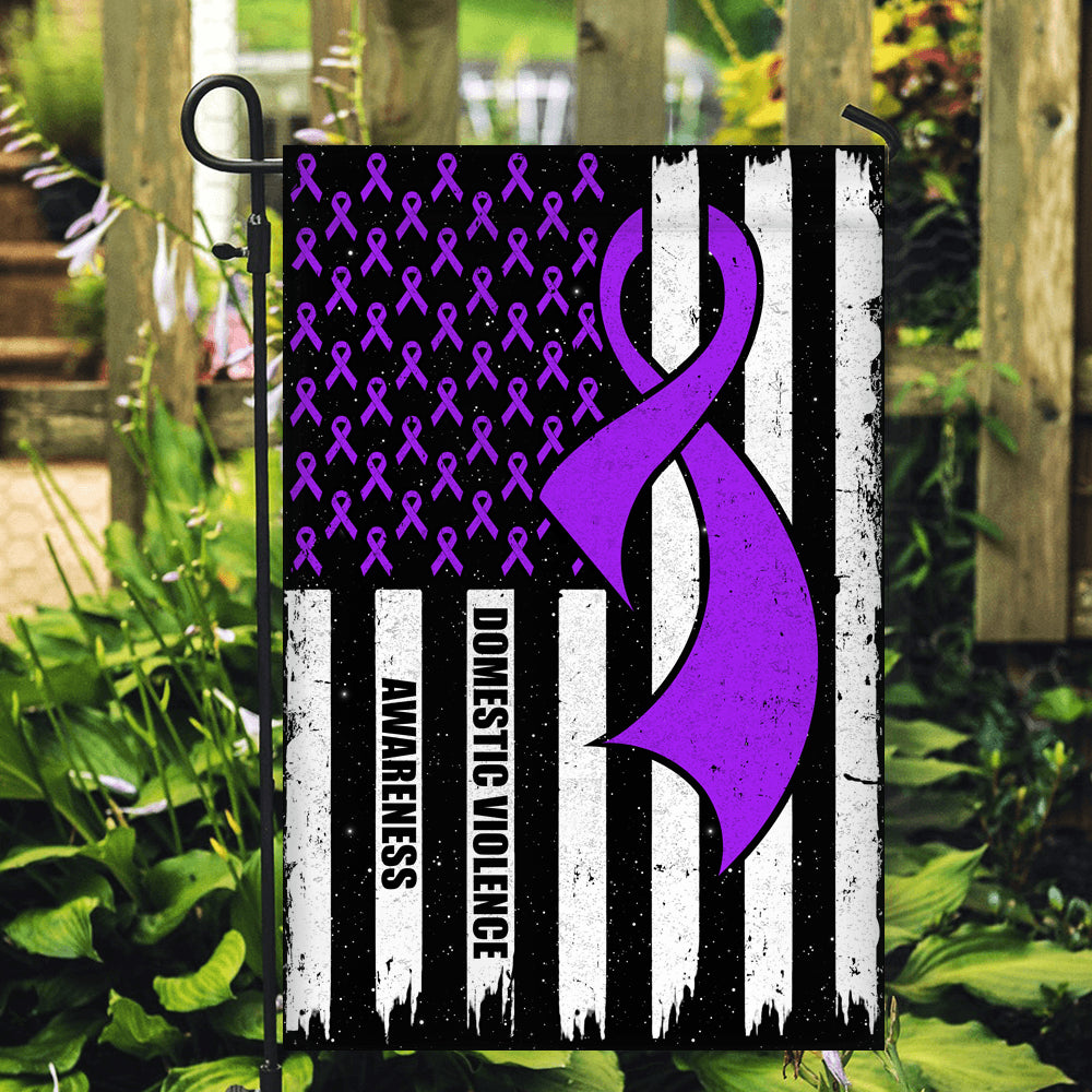 Domestic Violence Awareness America Flag Purple Ribbon | siriusteestore