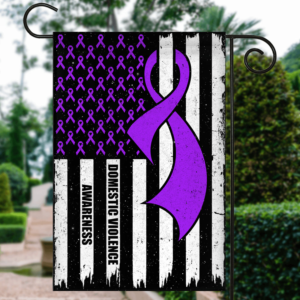 Domestic Violence Awareness America Flag Purple Ribbon | siriusteestore