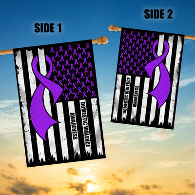 Domestic Violence Awareness America Flag Purple Ribbon | siriusteestore