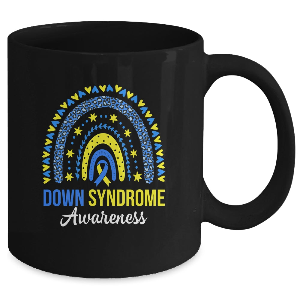 Down Syndrome Awareness Rainbow Yellow Blue Ribbon Mug | siriusteestore