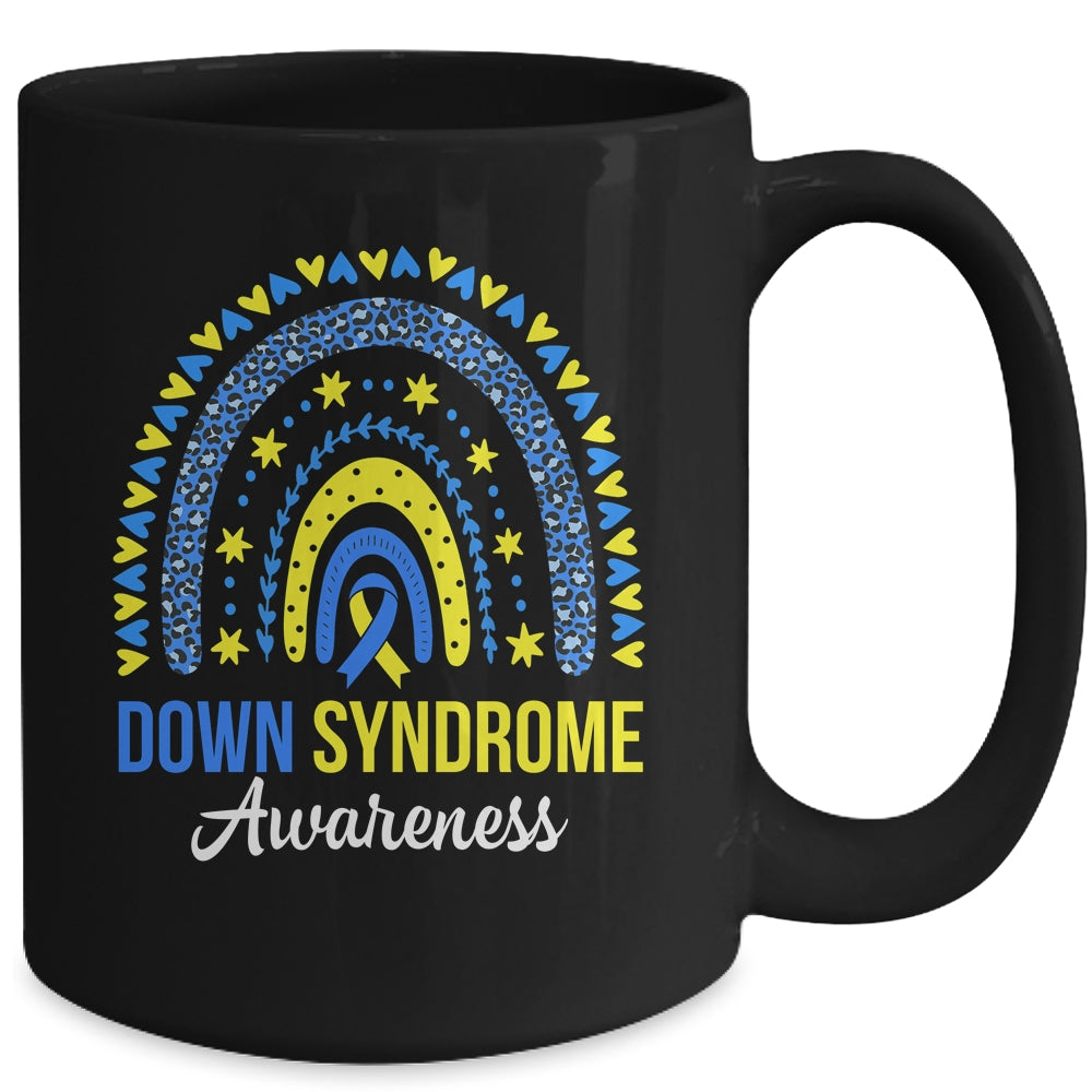 Down Syndrome Awareness Rainbow Yellow Blue Ribbon Mug | siriusteestore