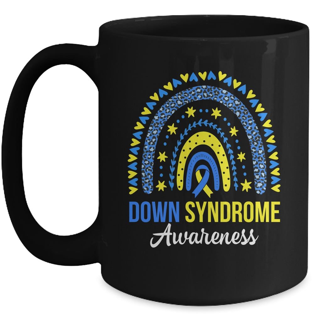 Down Syndrome Awareness Rainbow Yellow Blue Ribbon Mug | siriusteestore