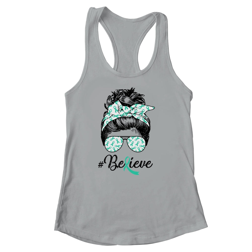 Dysautonomia Awareness Messy Bun Warrior Believe Shirt & Tank Top | siriusteestore