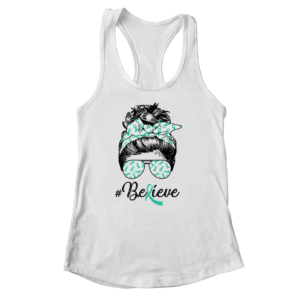 Dysautonomia Awareness Messy Bun Warrior Believe Shirt & Tank Top | siriusteestore