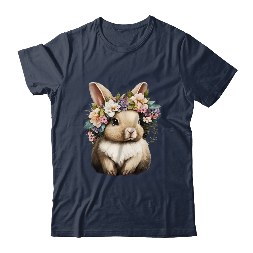 Easter Bunny Rabbit Girls Happy Bunny Flower Graphic Women Shirt & Tank Top | siriusteestore