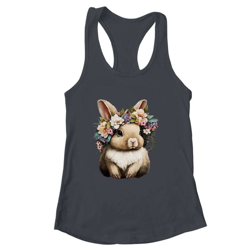 Easter Bunny Rabbit Girls Happy Bunny Flower Graphic Women Shirt & Tank Top | siriusteestore
