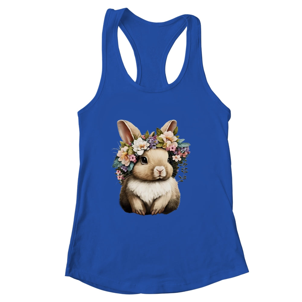 Easter Bunny Rabbit Girls Happy Bunny Flower Graphic Women Shirt & Tank Top | siriusteestore