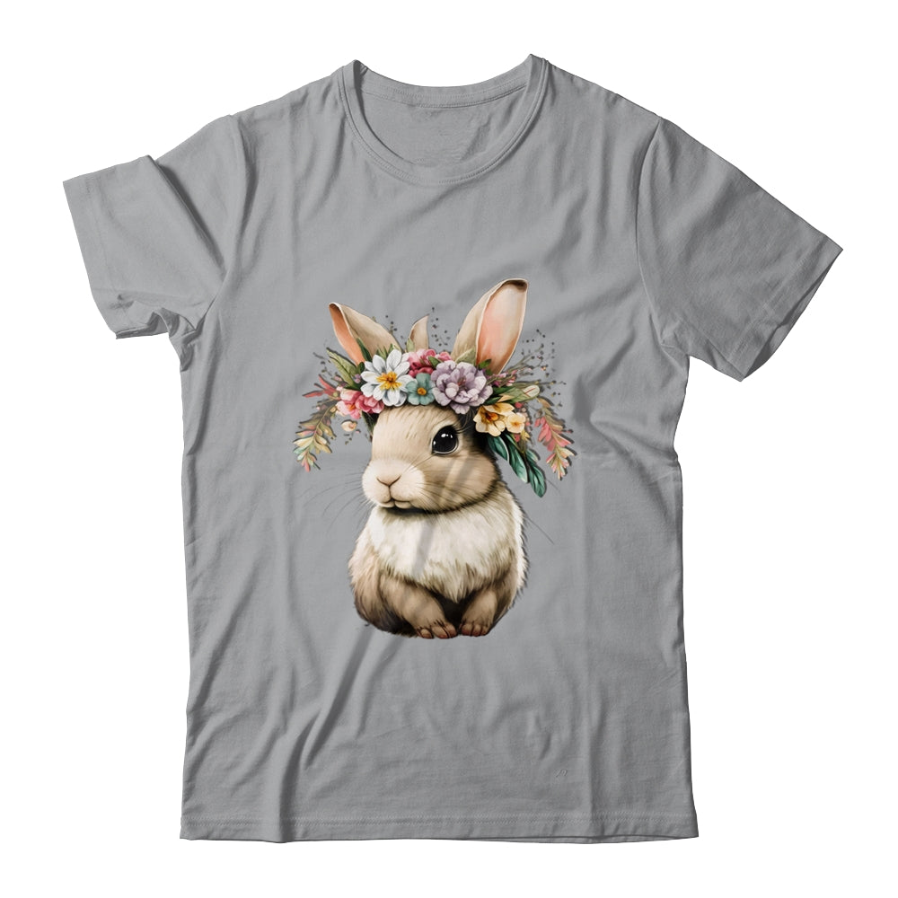 Easter Bunny Rabbit Women Happy Bunny Flower Graphic Girls Shirt & Tank Top | siriusteestore