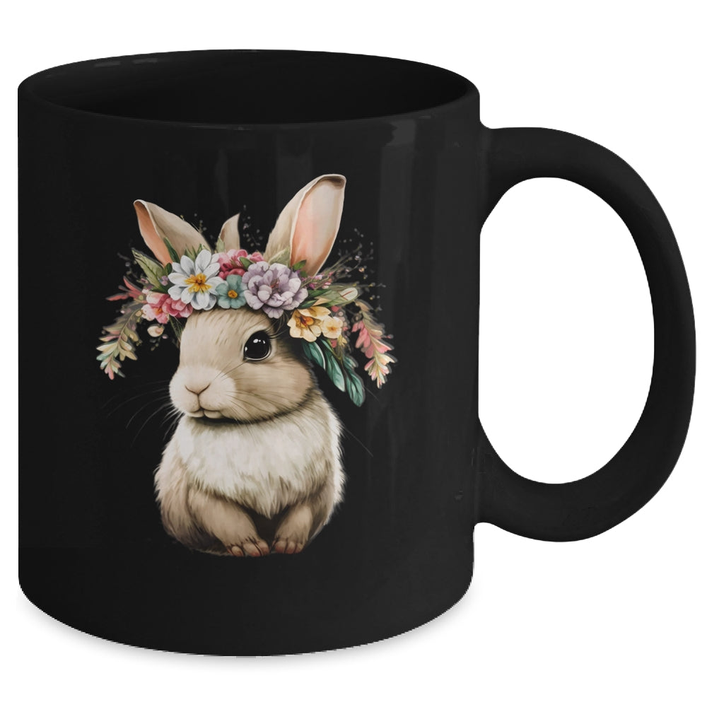Easter Bunny Rabbit Women Happy Bunny Flower Graphic Girls Mug | siriusteestore