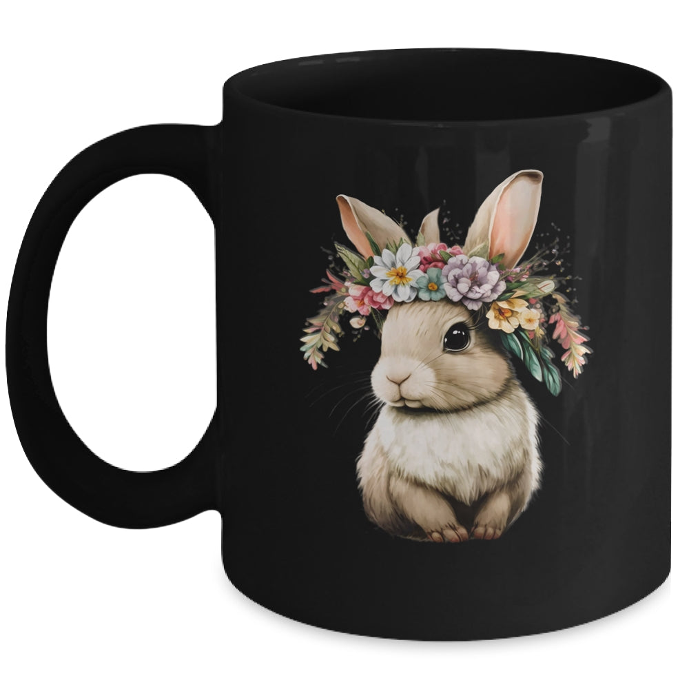 Easter Bunny Rabbit Women Happy Bunny Flower Graphic Girls Mug | siriusteestore