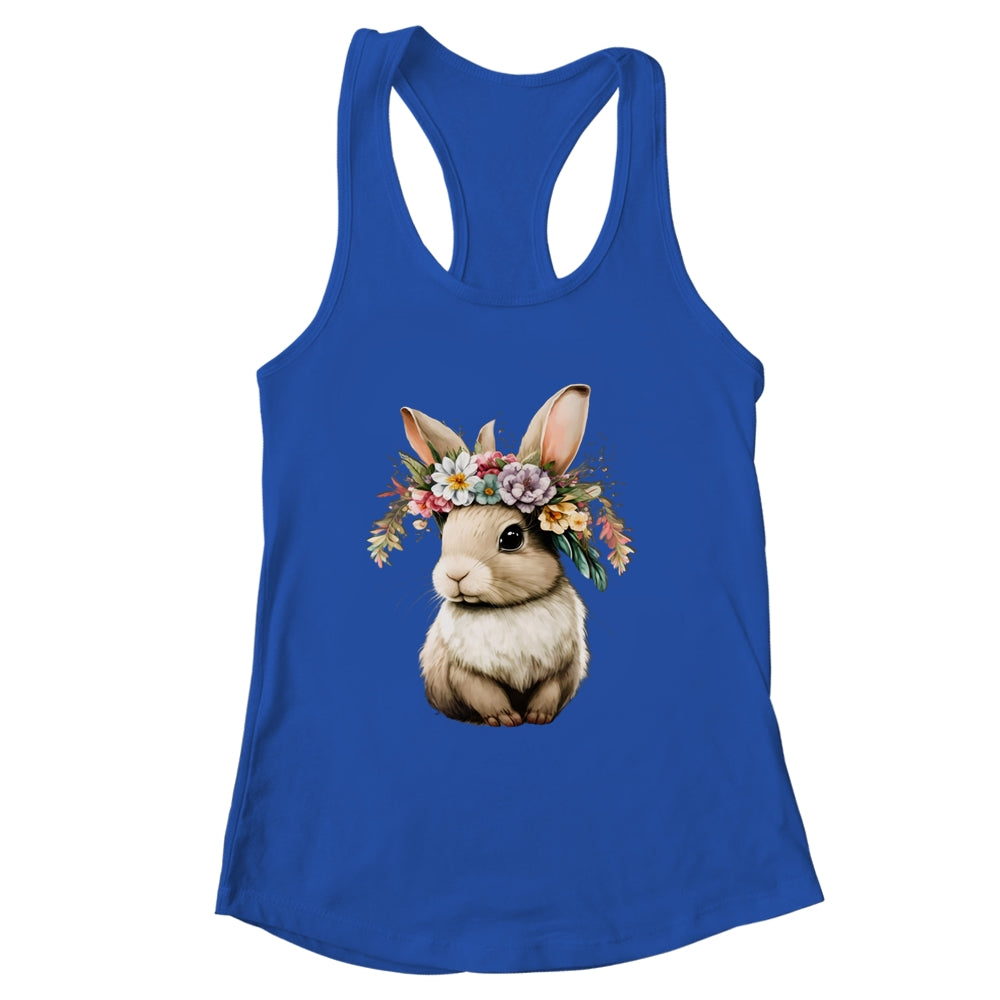Easter Bunny Rabbit Women Happy Bunny Flower Graphic Girls Shirt & Tank Top | siriusteestore