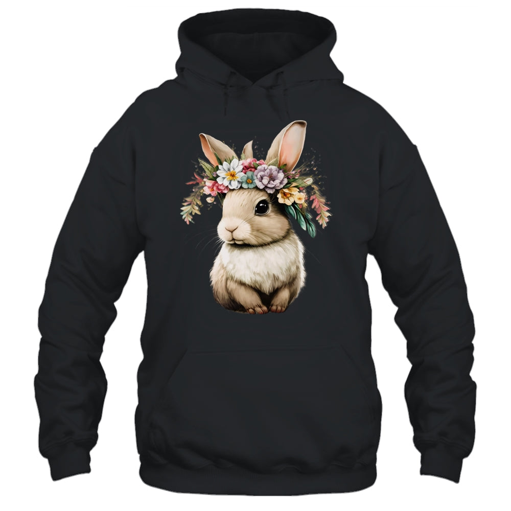 Easter Bunny Rabbit Women Happy Bunny Flower Graphic Girls Shirt & Tank Top | siriusteestore