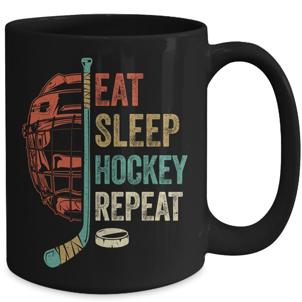 Eat Sleep Hockey Repeat Funny Retro Vintage Mug | siriusteestore
