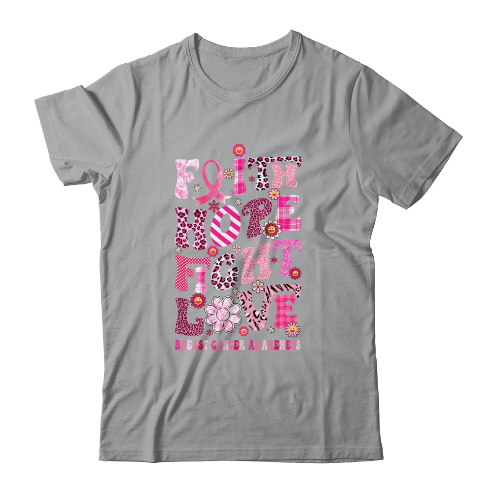 Faith Hope Fight Love Breast Cancer Awareness Pink Leopard Shirt & Hoodie | siriusteestore