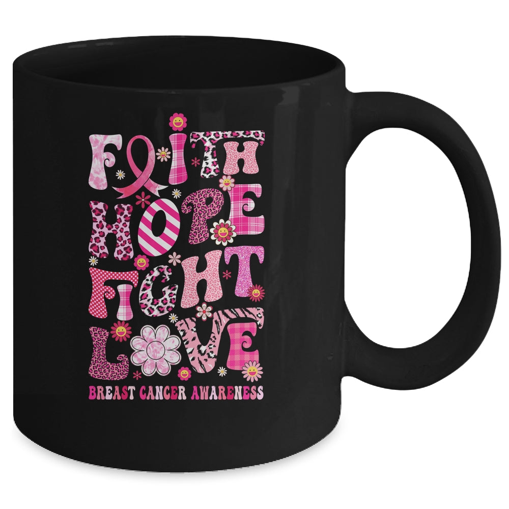 Faith Hope Fight Love Breast Cancer Awareness Pink Leopard Mug | siriusteestore