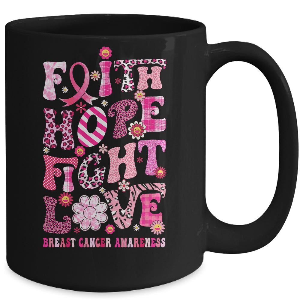 Faith Hope Fight Love Breast Cancer Awareness Pink Leopard Mug | siriusteestore