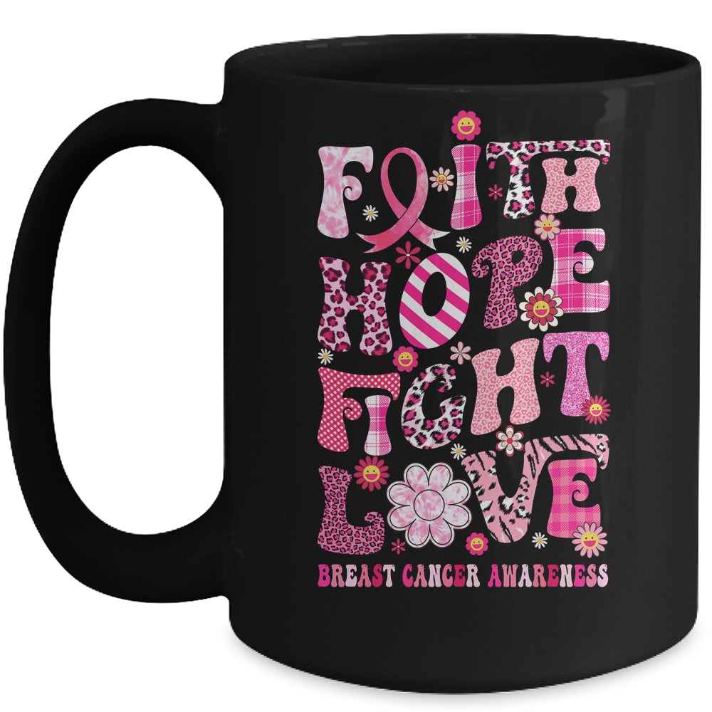 Faith Hope Fight Love Breast Cancer Awareness Pink Leopard Mug | siriusteestore