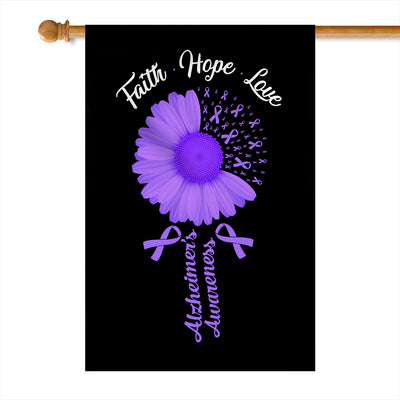 Faith Hope Love Alzheimer's Awareness Flag Daisy Flower Purple Ribbon | siriusteestore