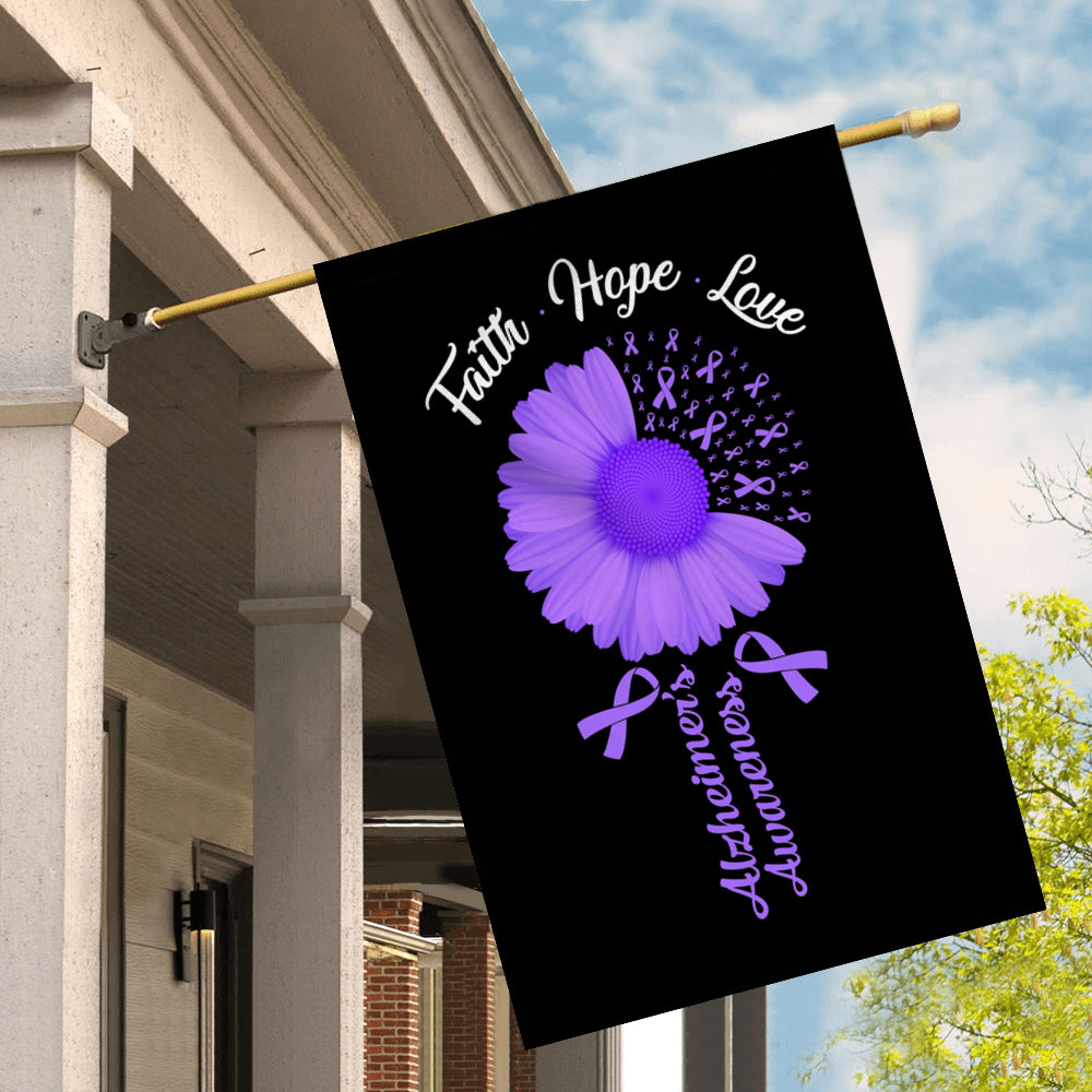 Faith Hope Love Alzheimer's Awareness Flag Daisy Flower Purple Ribbon | siriusteestore