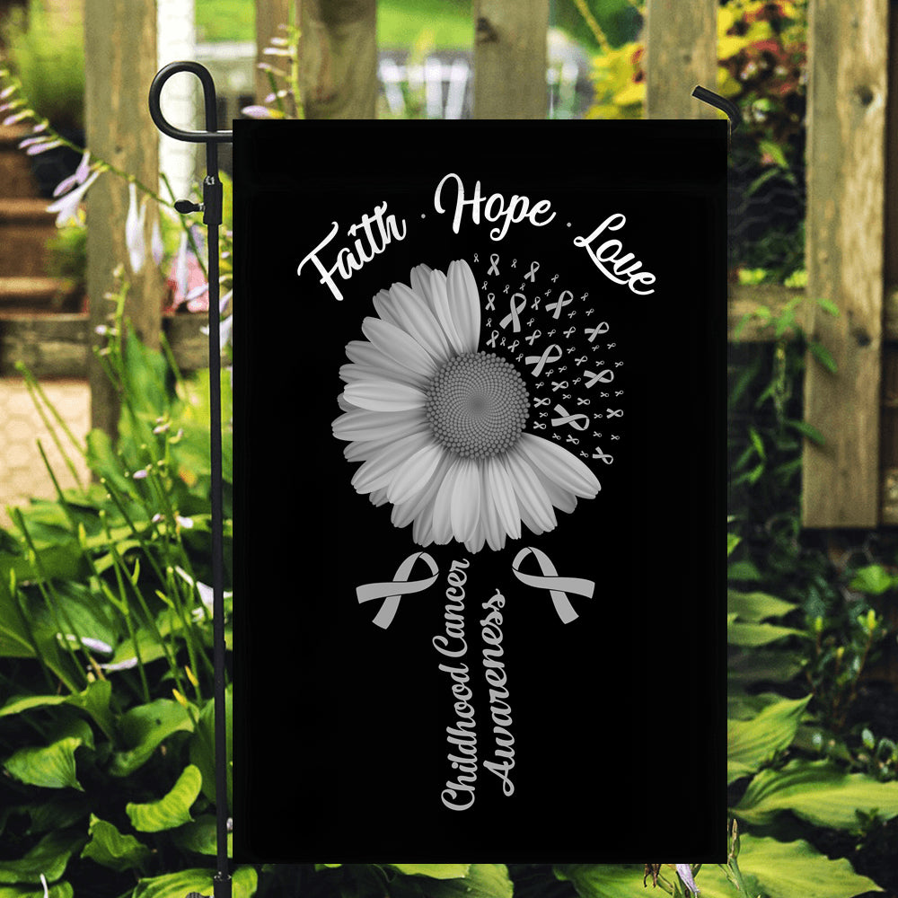 Faith Hope Love Brain Cancer Awareness Flag Daisy Flower Grey Ribbon | siriusteestore
