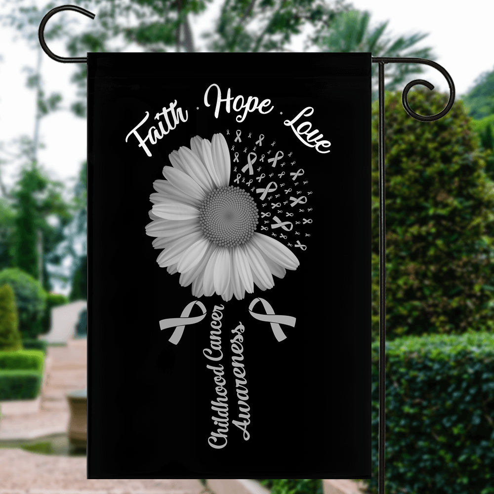 Faith Hope Love Brain Cancer Awareness Flag Daisy Flower Grey Ribbon | siriusteestore