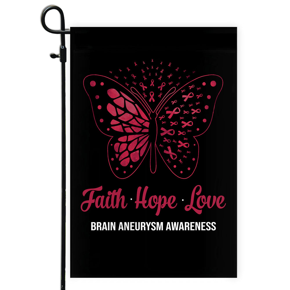 Faith Hope Love Butterfly Brain Aneurysm Awareness Flag Burgundy Ribbon | siriusteestore