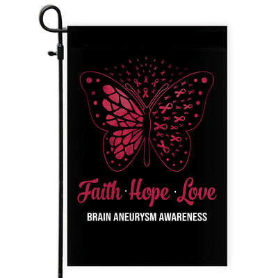 Faith Hope Love Butterfly Brain Aneurysm Awareness Flag Burgundy Ribbon | siriusteestore