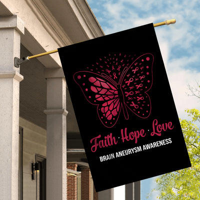 Faith Hope Love Butterfly Brain Aneurysm Awareness Flag Burgundy Ribbon | siriusteestore