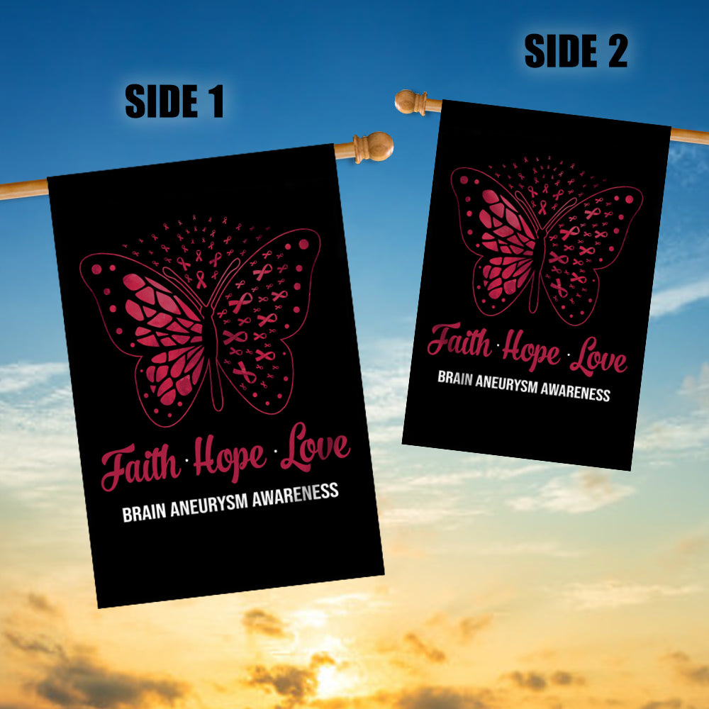 Faith Hope Love Butterfly Brain Aneurysm Awareness Flag Burgundy Ribbon | siriusteestore