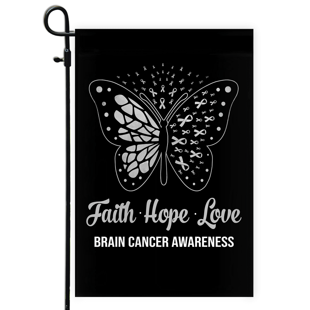 Faith Hope Love Butterfly Brain Cancer Awareness Flag Grey Ribbon | siriusteestore