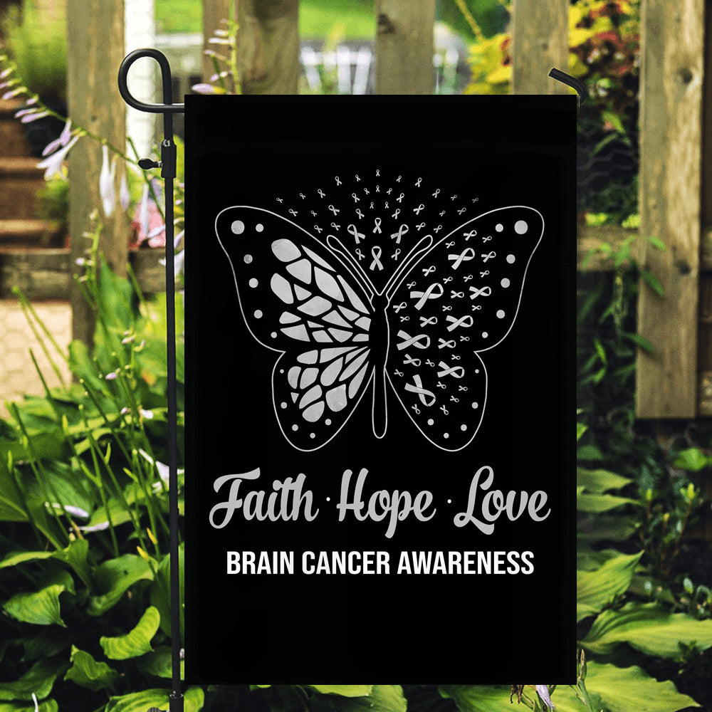 Faith Hope Love Butterfly Brain Cancer Awareness Flag Grey Ribbon | siriusteestore