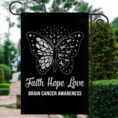 Faith Hope Love Butterfly Brain Cancer Awareness Flag Grey Ribbon | siriusteestore